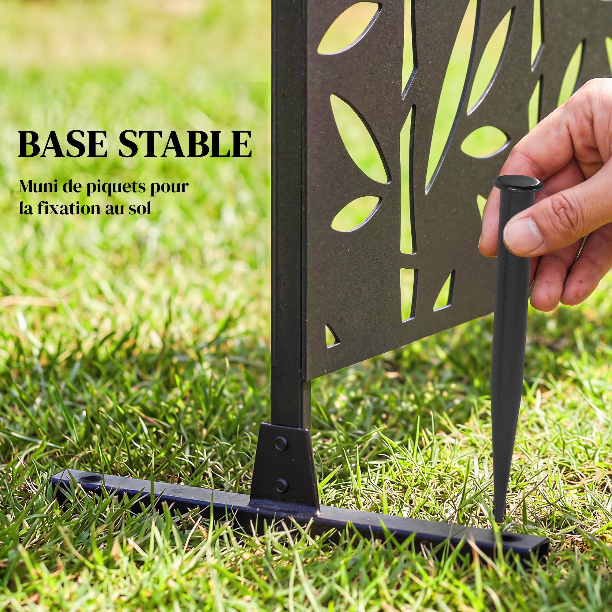 Panneau Brise Vue décoratif Extérieur Claustra Décoratif Jardin 3 Panneaux à motif Bambou métal 92x40x192cm Noir - Image 8