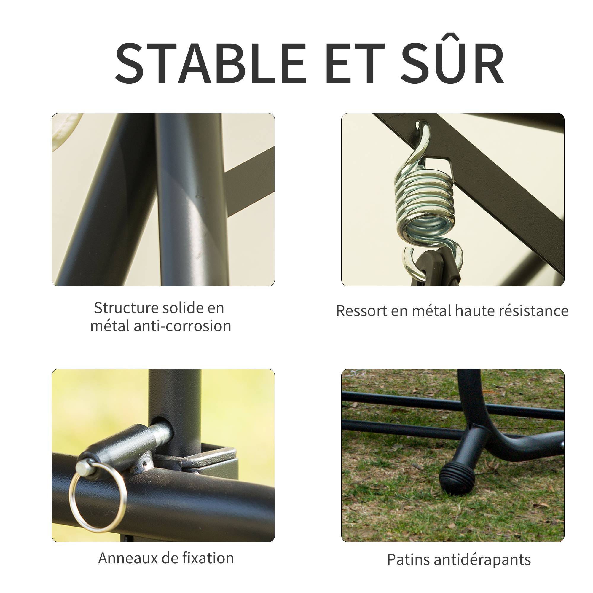 Outsunny - Balancelle de jardin convertible 3 places grand confort inclinaison toit réglable matelas et coussins fournis métal polyester noir et crème - Outsunny - Image 7