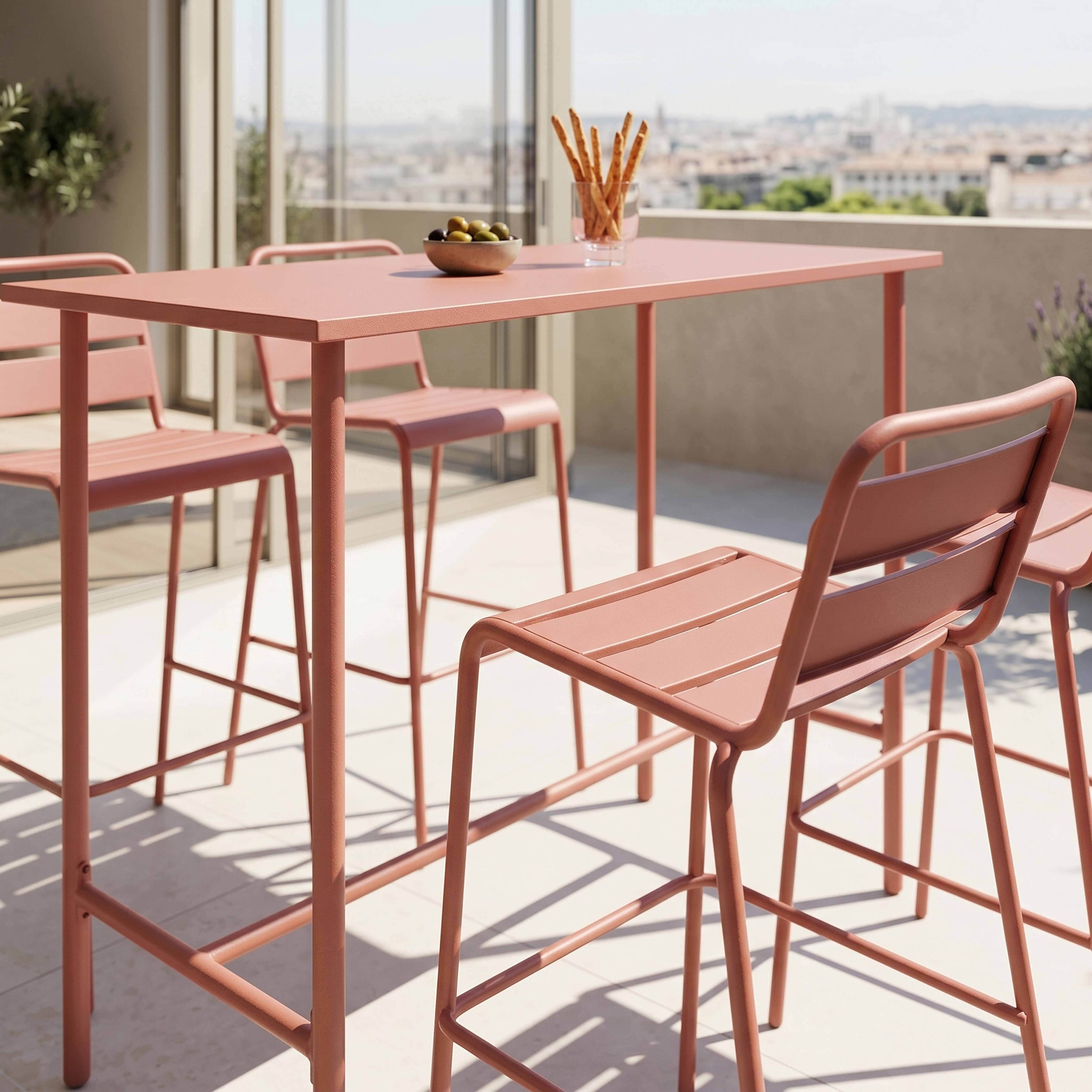 Oviala - Ensemble table haute et 4 chaises de bar en métal argile Palavas - Oviala - Image 3