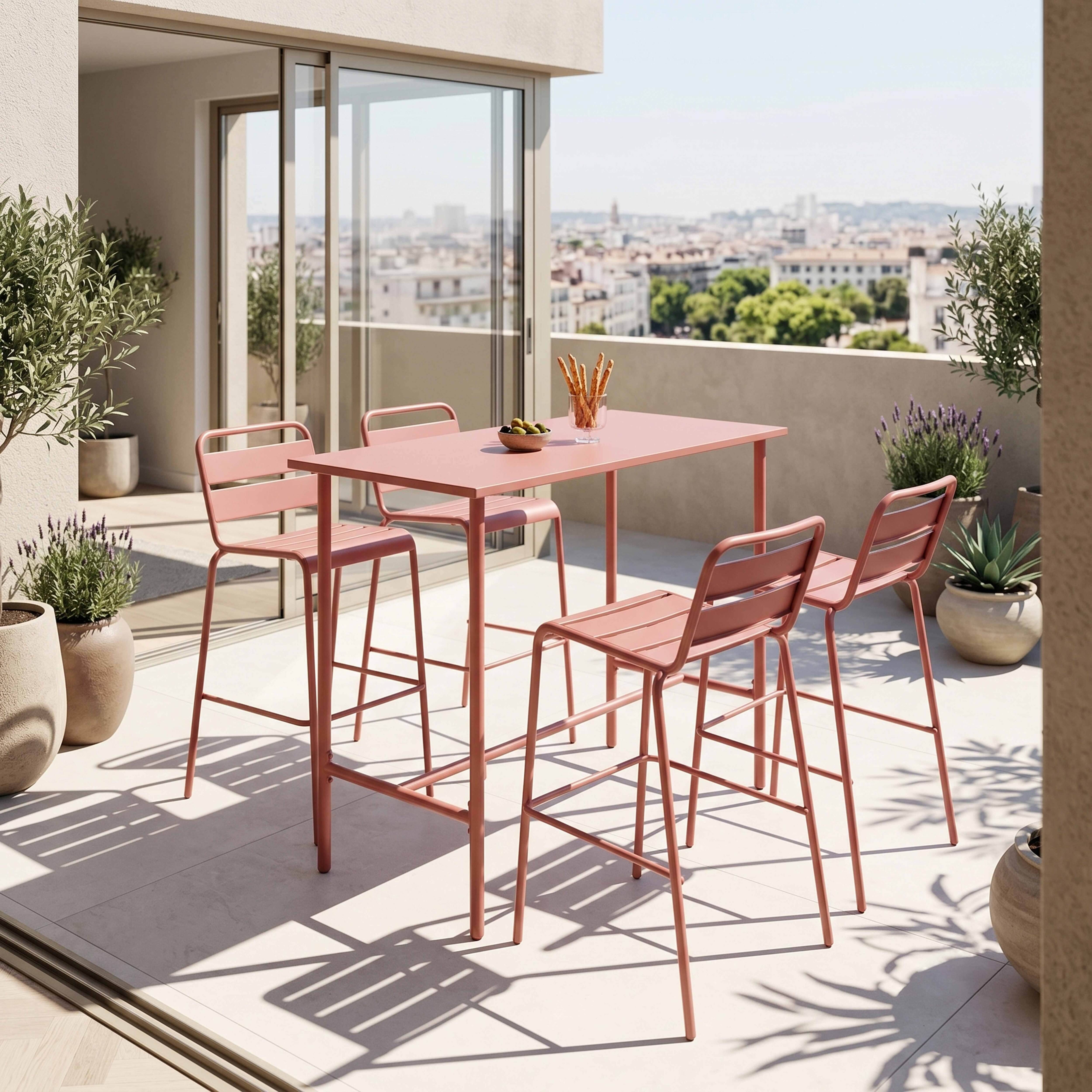 Oviala - Ensemble table haute et 4 chaises de bar en métal argile Palavas - Oviala - Image 2