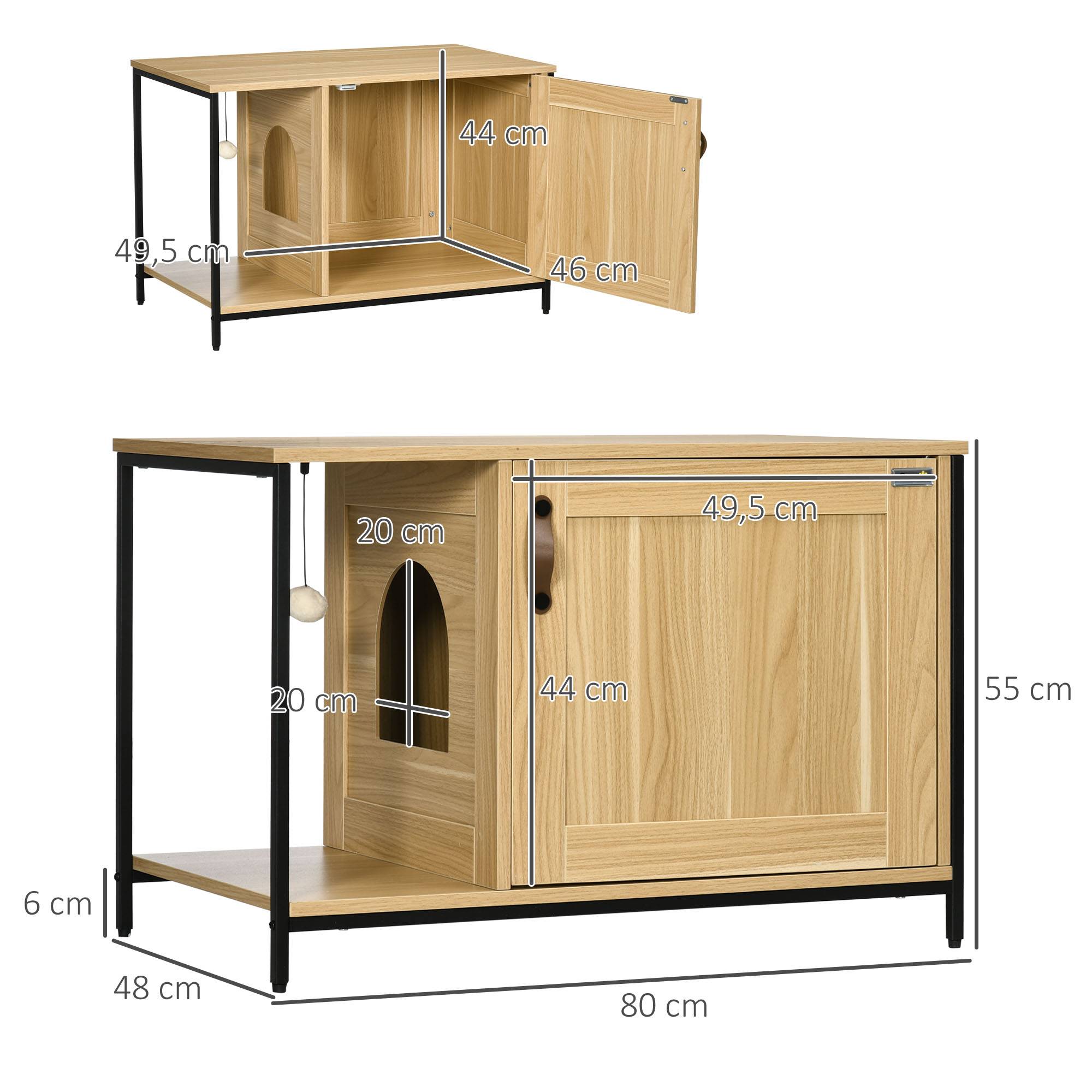 Sans Marque - Maison de toilette pour chat style industriel porte entrée latérale boule suspendue châssis acier aspect bois clair - Image 5