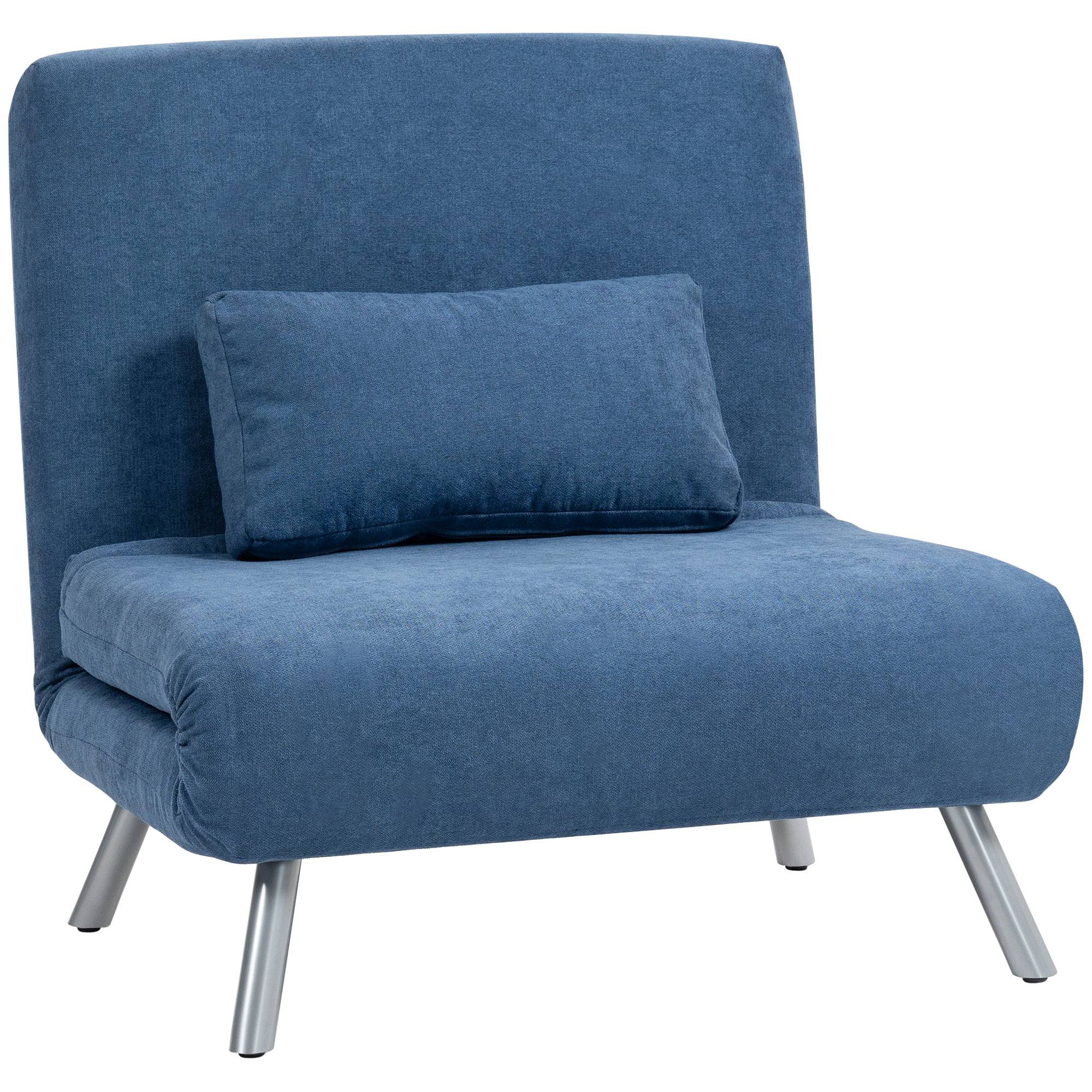 Fauteuil rembourré convertible en lit, modèle 3 en 1, fauteuil-lit, lit d'appoint, revêtement en tissu, avec coussins, bleu - Image 1