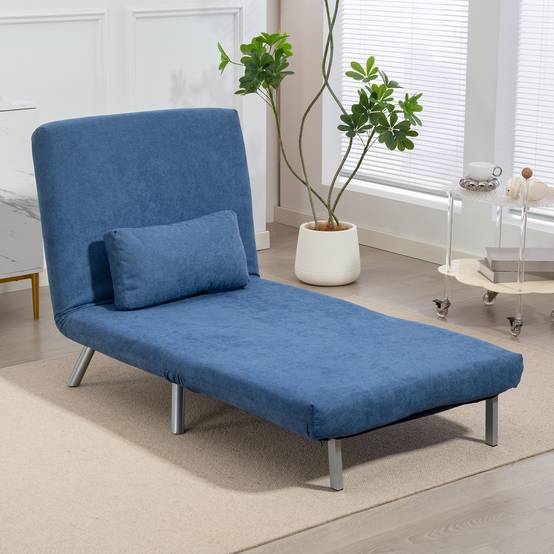 Fauteuil rembourré convertible en lit, modèle 3 en 1, fauteuil-lit, lit d'appoint, revêtement en tissu, avec coussins, bleu - Image 4
