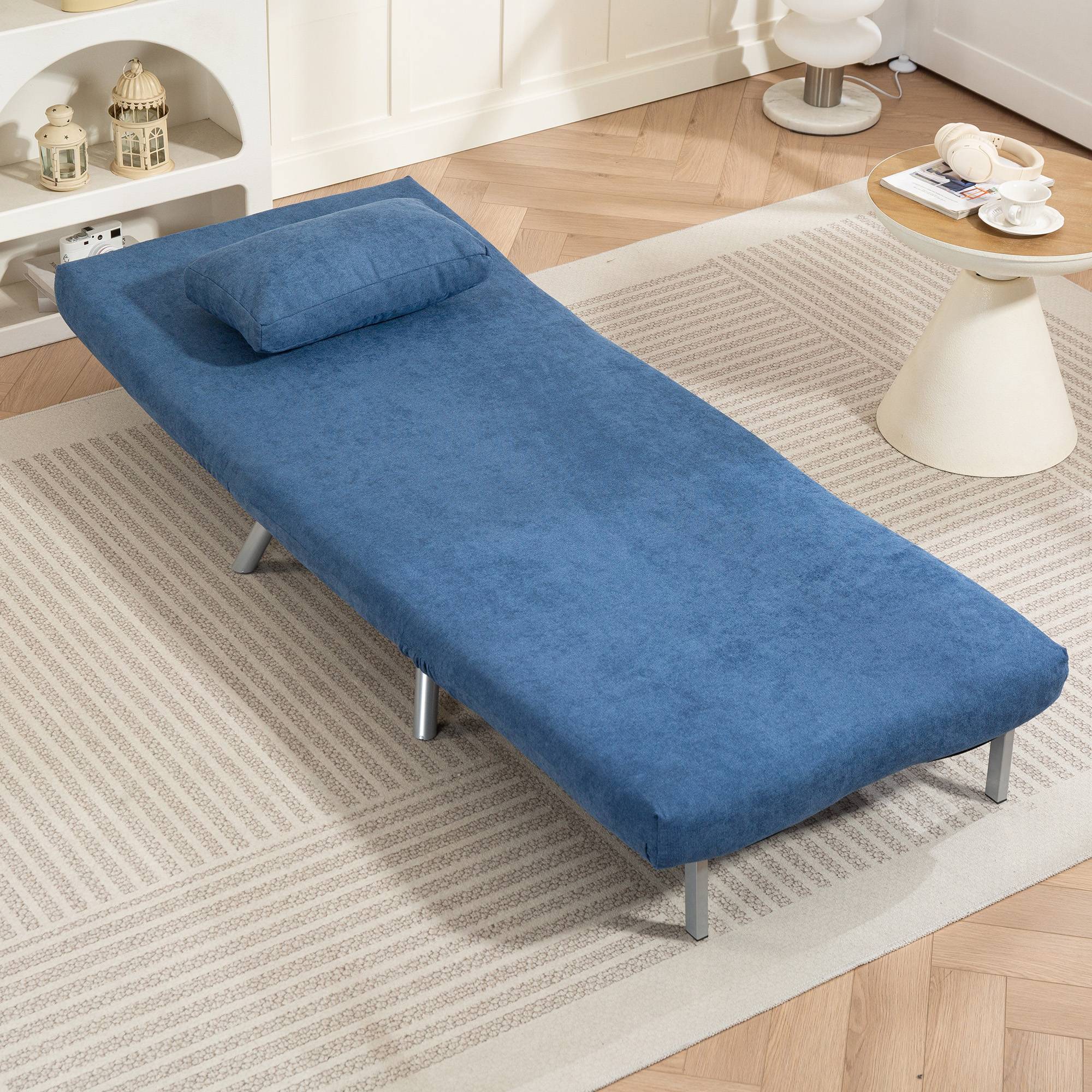 Fauteuil rembourré convertible en lit, modèle 3 en 1, fauteuil-lit, lit d'appoint, revêtement en tissu, avec coussins, bleu - Image 10