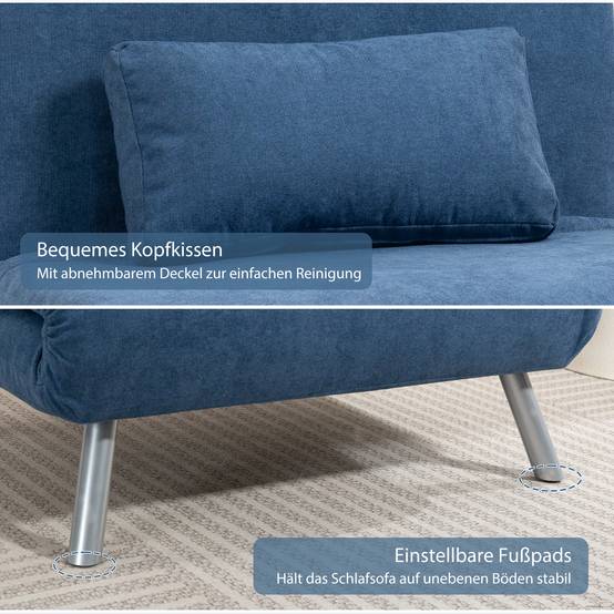 Fauteuil rembourré convertible en lit, modèle 3 en 1, fauteuil-lit, lit d'appoint, revêtement en tissu, avec coussins, bleu - Image 9