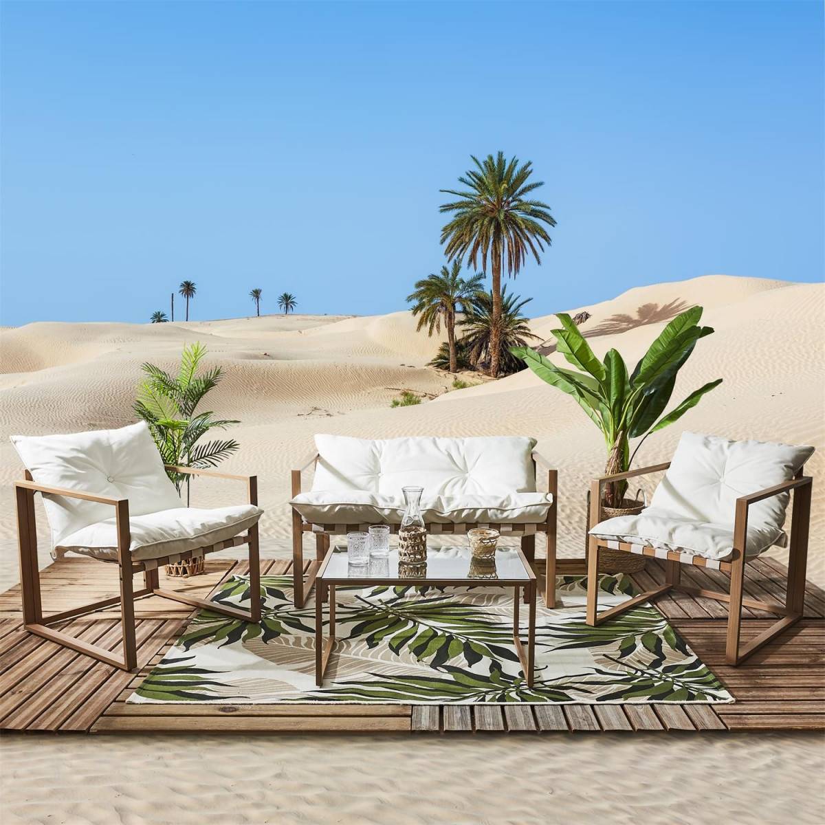 The Home Deco Factory - Salon de Jardin 4 Places "Cagliari" 118cm Blanc - Image 6