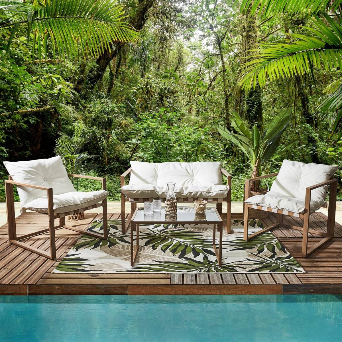 The Home Deco Factory - Salon de Jardin 4 Places "Cagliari" 118cm Blanc - Image 7
