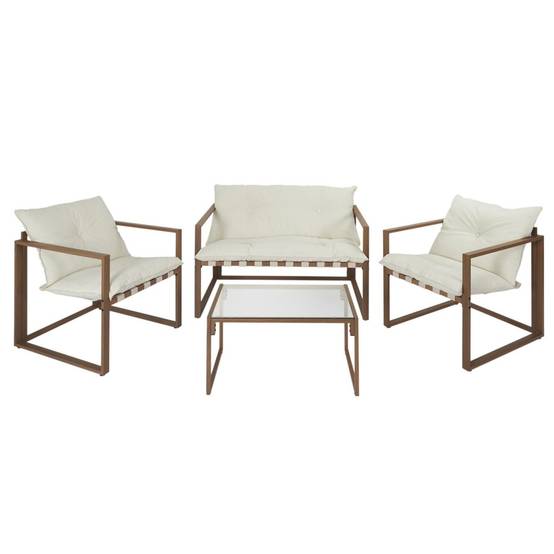 The Home Deco Factory - Salon de Jardin 4 Places "Cagliari" 118cm Blanc - Image 1