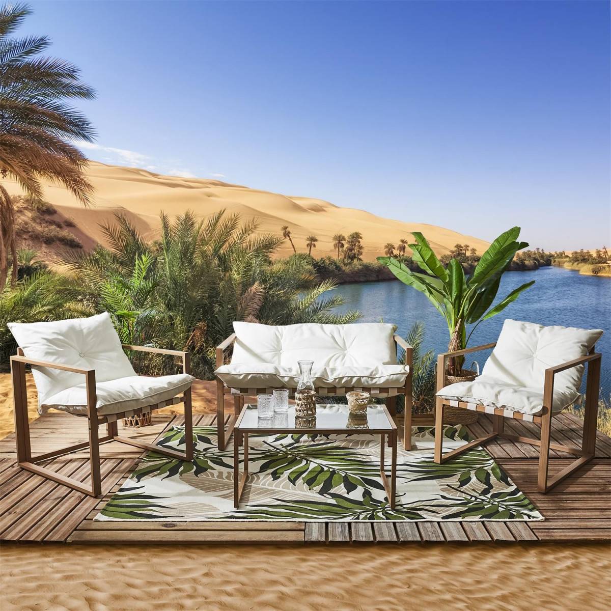 The Home Deco Factory - Salon de Jardin 4 Places "Cagliari" 118cm Blanc - Image 8
