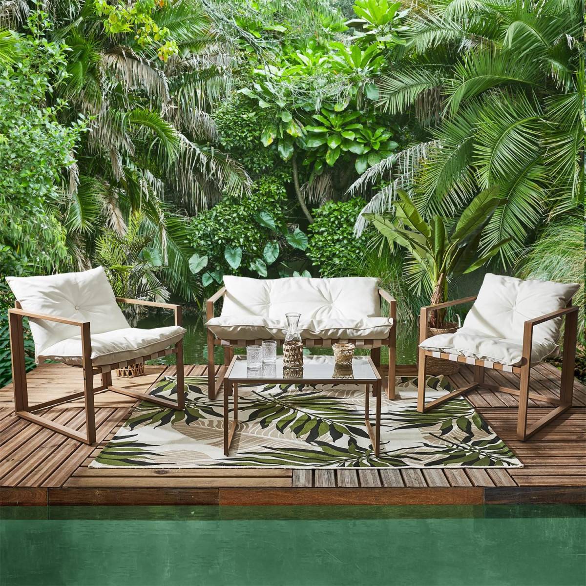 The Home Deco Factory - Salon de Jardin 4 Places "Cagliari" 118cm Blanc - Image 3