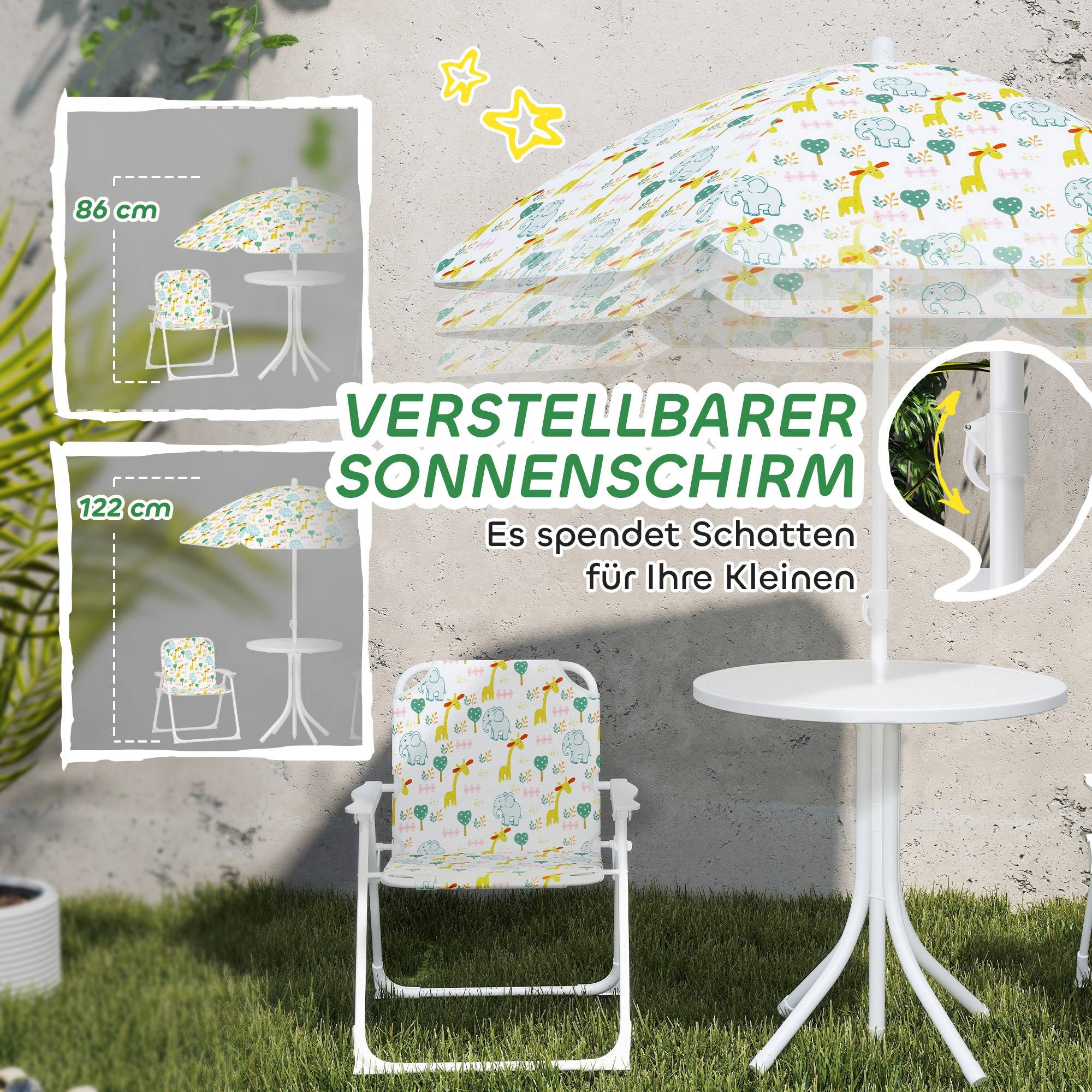 Coin assise enfant, ensemble chaises pliantes avec parasol, motifs colorés, blanc - Image 7