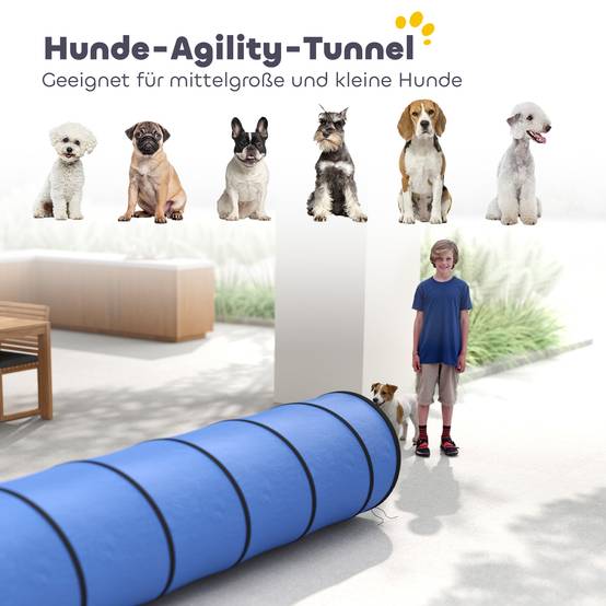 Tunnel d'agilité pour chien tissu Oxford bleu 300 x 50 x 50 cm - PANGIVO - Image 6