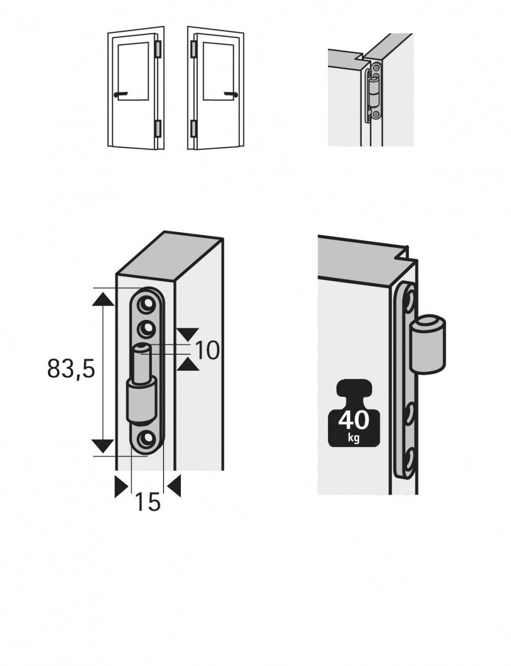 Paumelle acier pour porte HETTICH, L.115 x l.95 mm x Diam.15 mm - Image 3