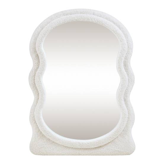 Miroir décoration moderne design mural cadre en tissu peluche 80 x 60 cm blanc - Image 2