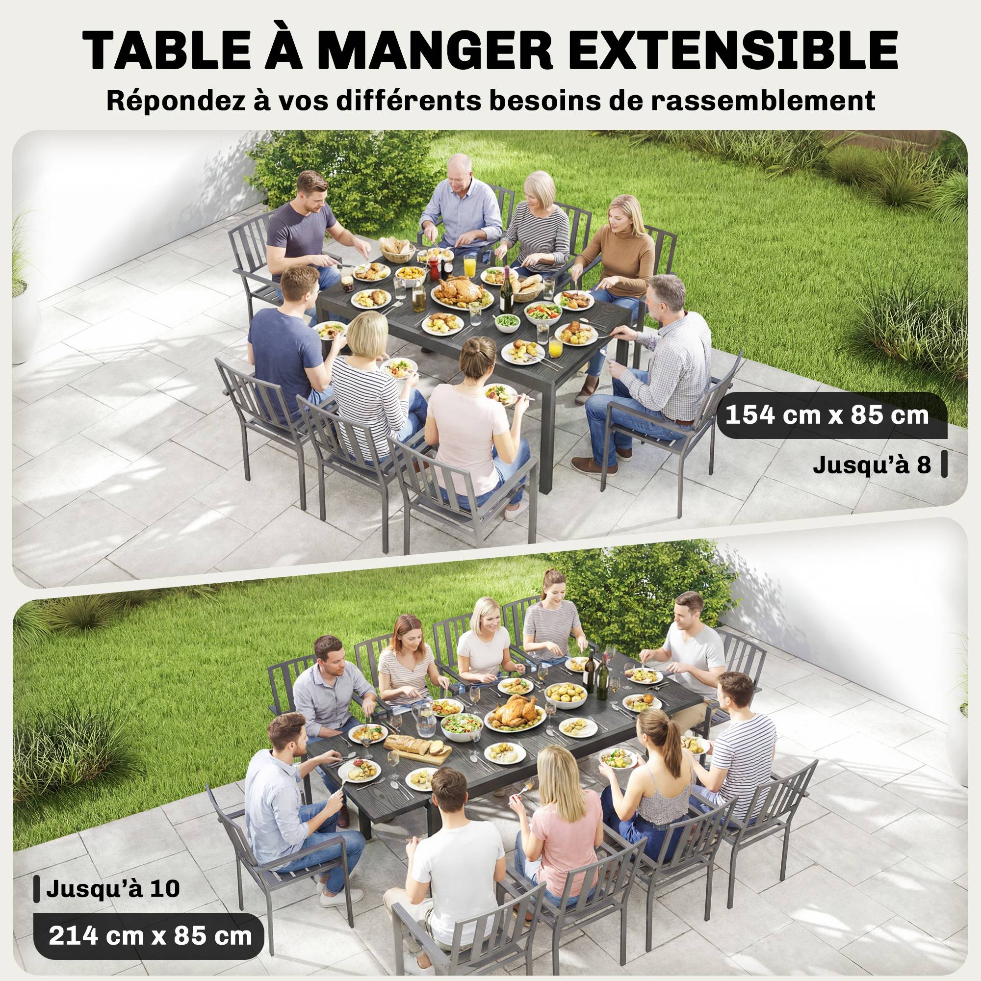 Table de jardin extensible aluminium gris 214 x 85 x 75 cm - PANGIVO - Image 6