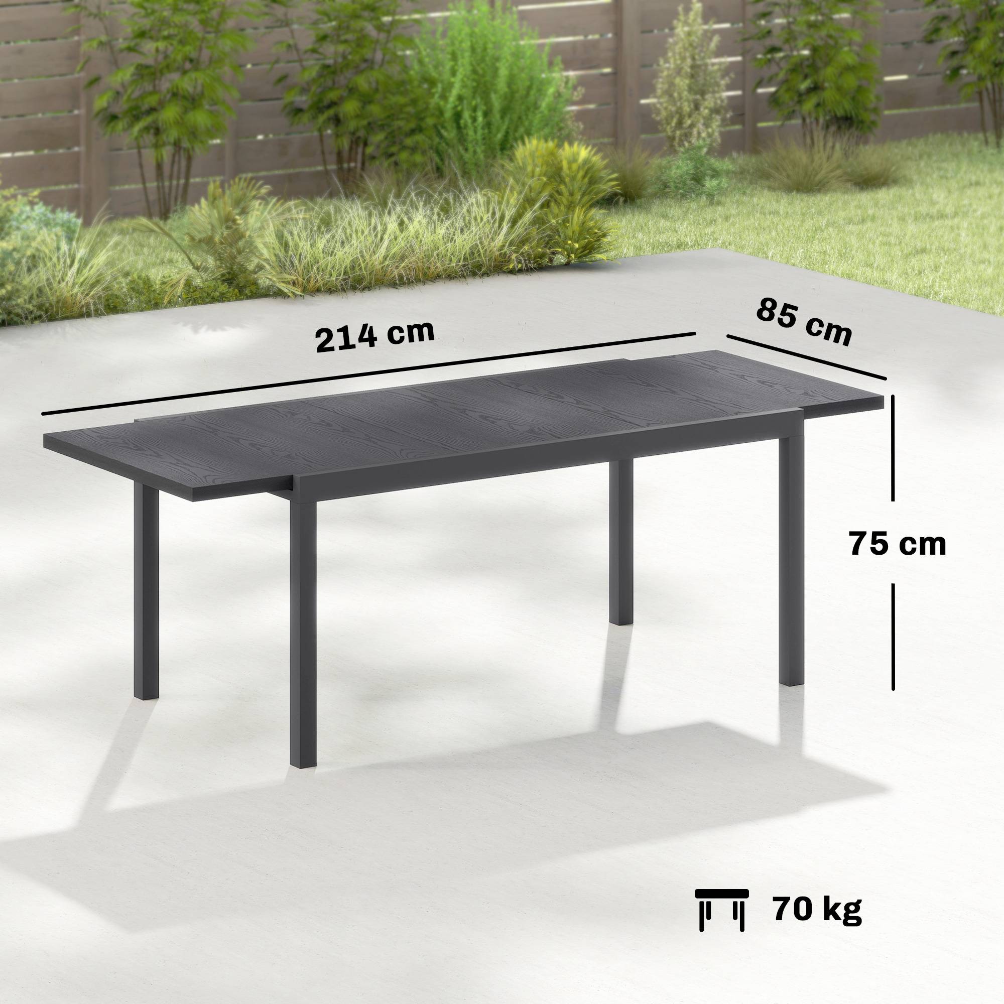 Table de jardin extensible aluminium gris 214 x 85 x 75 cm - PANGIVO - Image 5