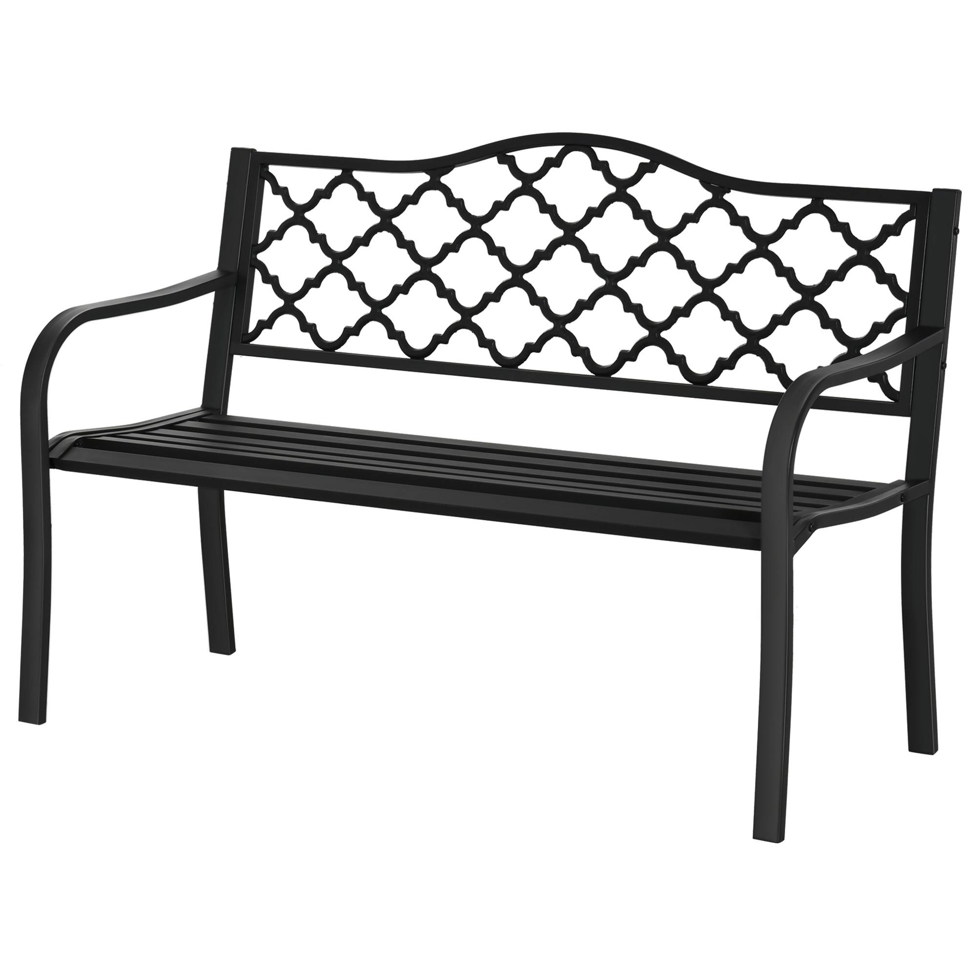 Banc de jardin 2 places en métal/fonte, dossier et accoudoirs, 128x58,5x89 cm, charge 240 kg, noir - Image 2