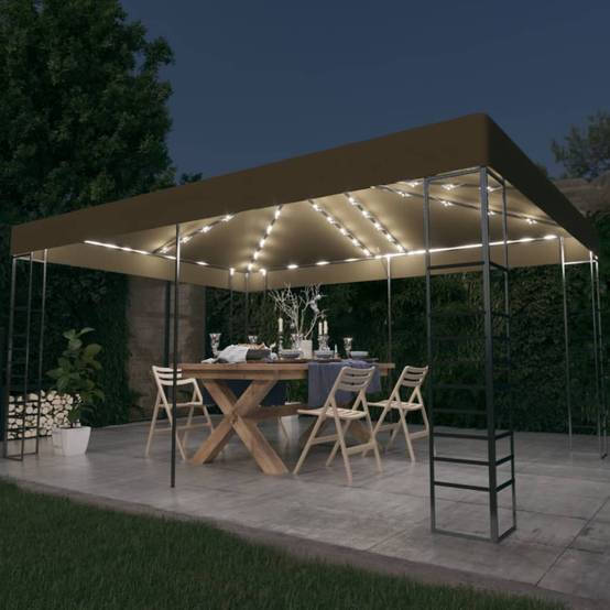 Tonnelle de Terrasse Rectangulaire Acier avec Éclairage LED pour Soirées Taupe 3x4 m – ComfortXL Outdoor Living - Image 1