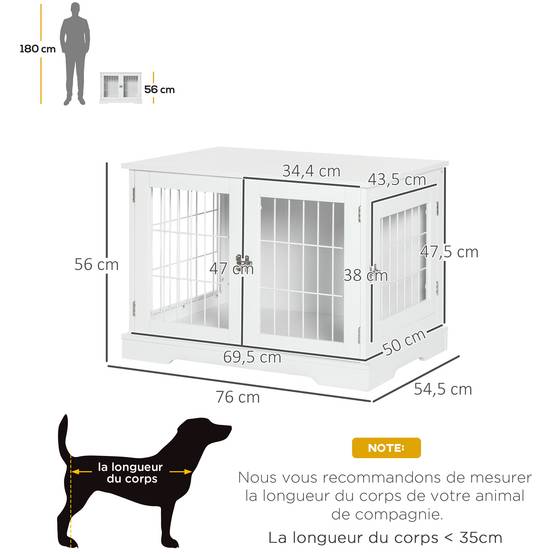 Cage chien 2en1 métal et bois MDF table d'appoint intérieur double accès 76cm blanc - ComfortXL Outdoor Living - Image 5
