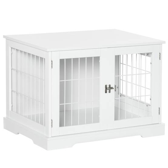 Cage chien 2en1 métal et bois MDF table d'appoint intérieur double accès 76cm blanc - ComfortXL Outdoor Living - Image 2