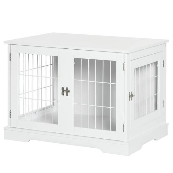 Cage chien 2en1 métal et bois MDF table d'appoint intérieur double accès 76cm blanc - ComfortXL Outdoor Living - Image 1