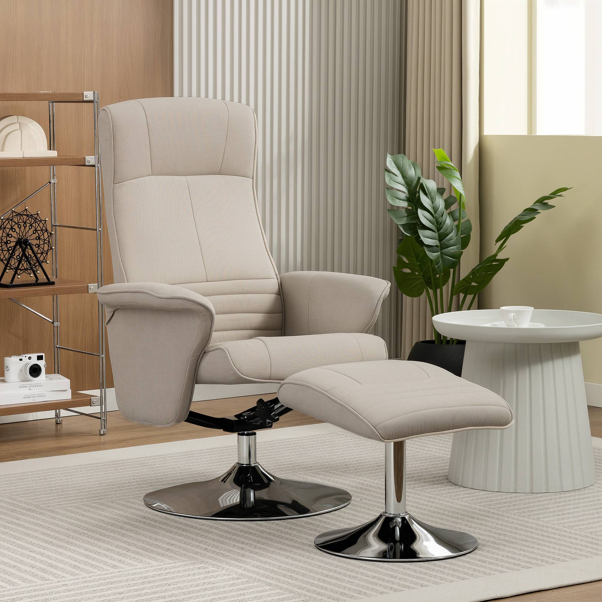 Fauteuil relax inclinable 135° pivotant 360° avec repose-pieds revêtement tissu beige - Image 3