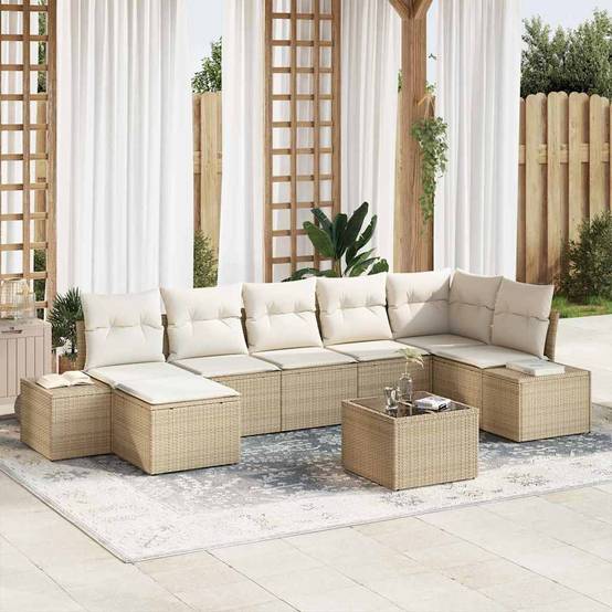 Salon de jardin modulable 8 pcs en poly rotin et coussins épais Beige – ComfortXL Outdoor Living - Image 1