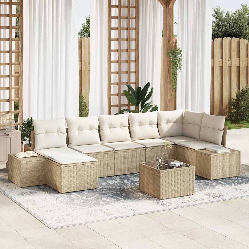 Salon de jardin modulable 8 pcs en poly rotin et coussins épais Beige – ComfortXL Outdoor Living - Image 1