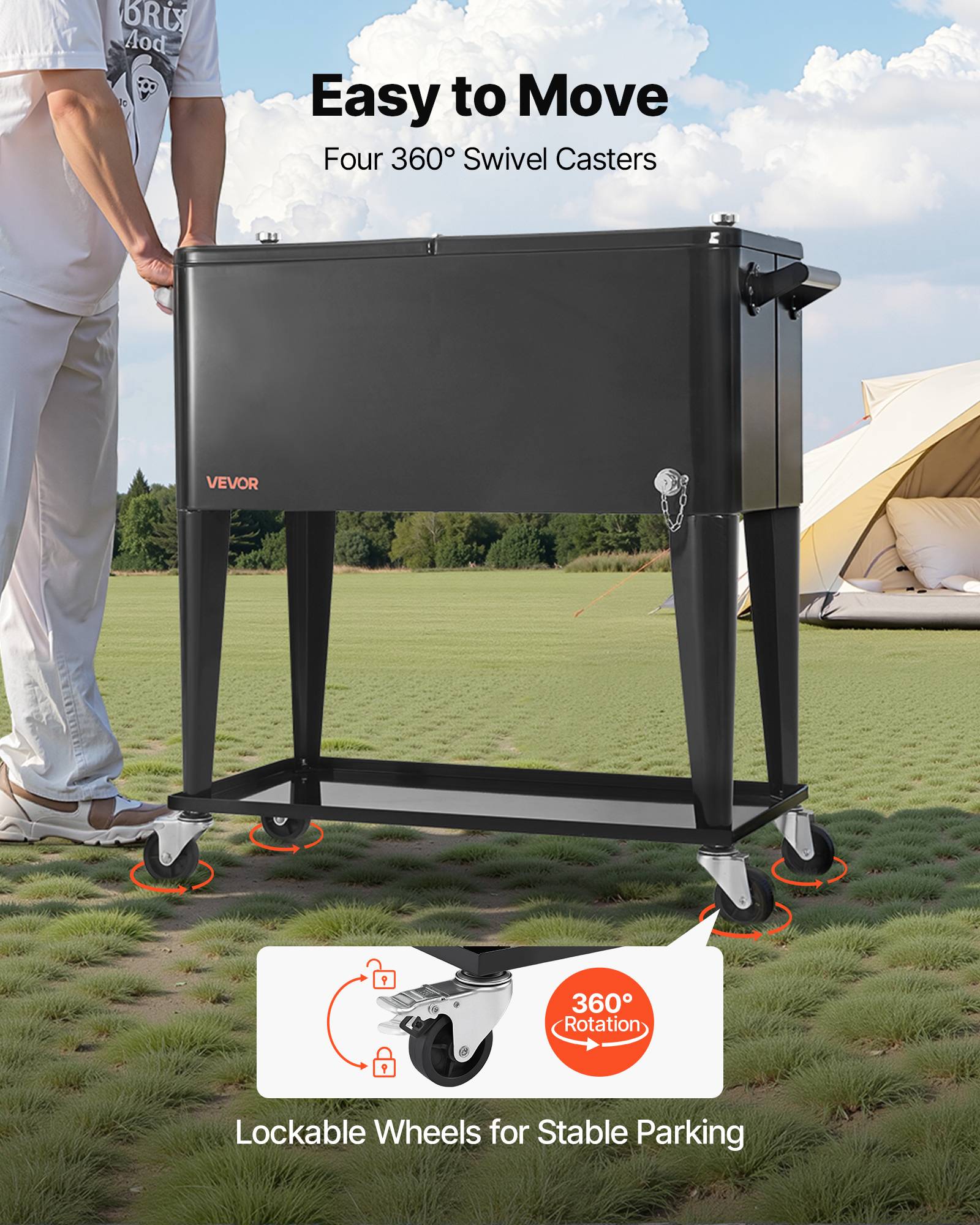 VEVOR Glacière à Roulettes Chariot Bar Extérieur pour Terrasse 75,71 L Noir - Image 4