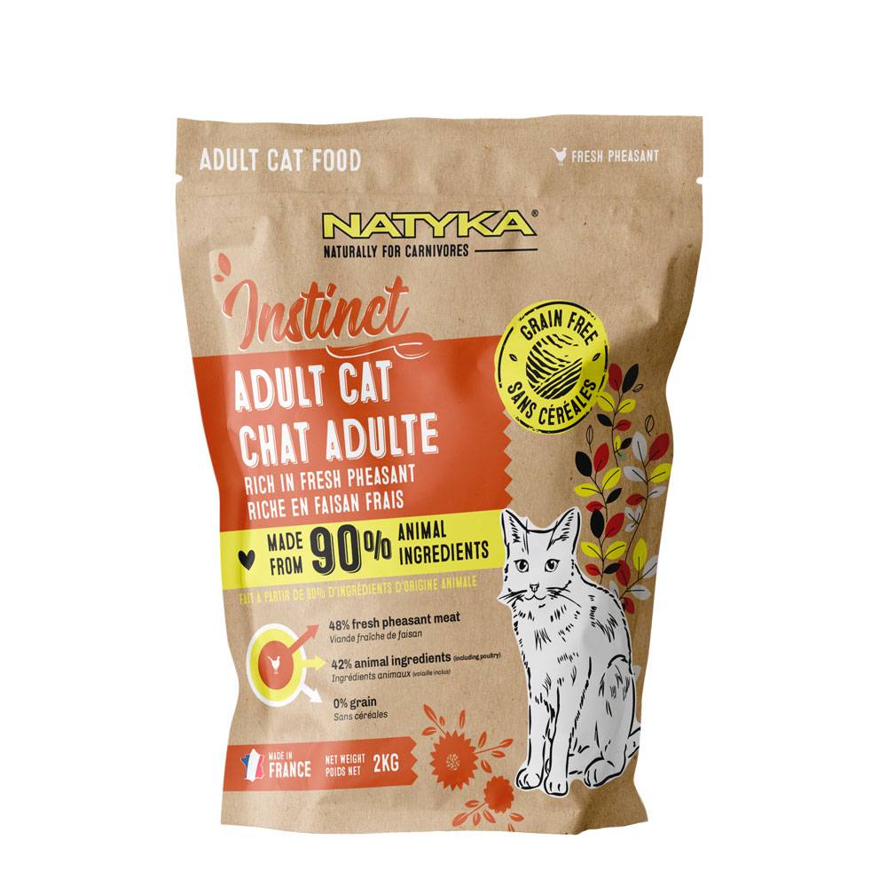 0 - Croquettes sans céréales au faisan Natyka Instinct Chat Adulte 2kg