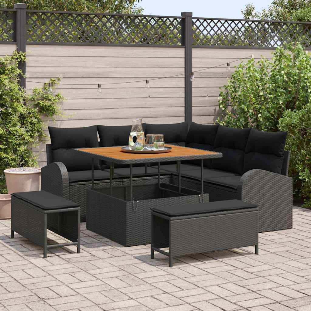 Salon de Jardin Modulable 8 Pièces Résine Tressée à la Main 7 Places pour Terrasse Noir – ComfortXL Outdoor Living - Image 1