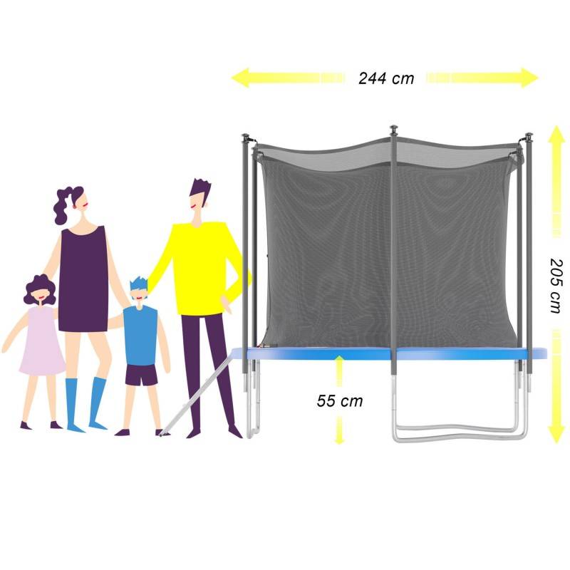 Trampoline de jardin ø244 cm- 8FT- Filet intérieur, Matelas de protection et Echelle JUMP4FUN - Image 2