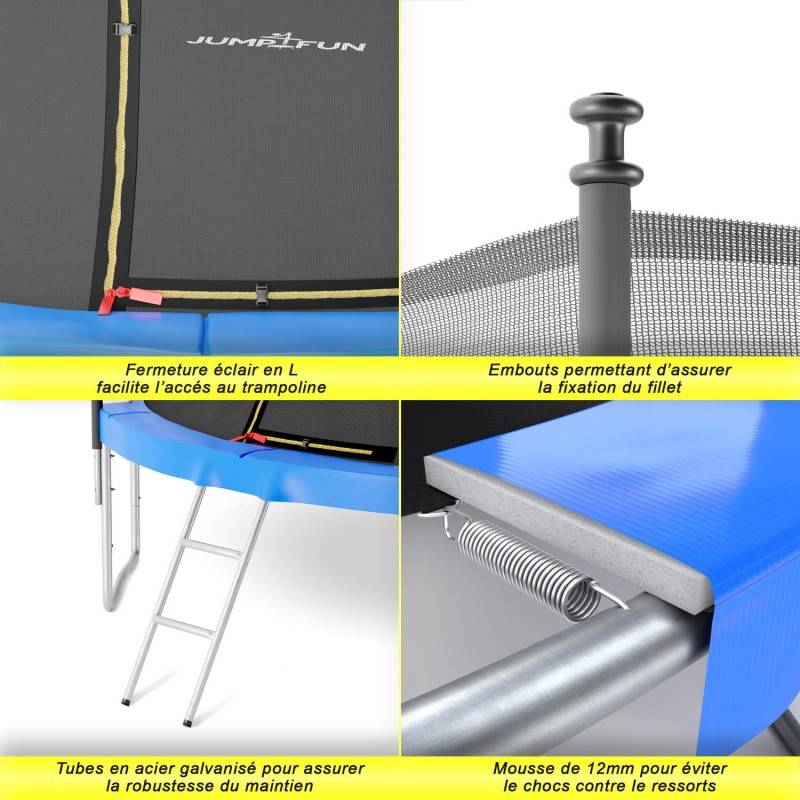 Trampoline de jardin ø244 cm- 8FT- Filet intérieur, Matelas de protection et Echelle JUMP4FUN - Image 3
