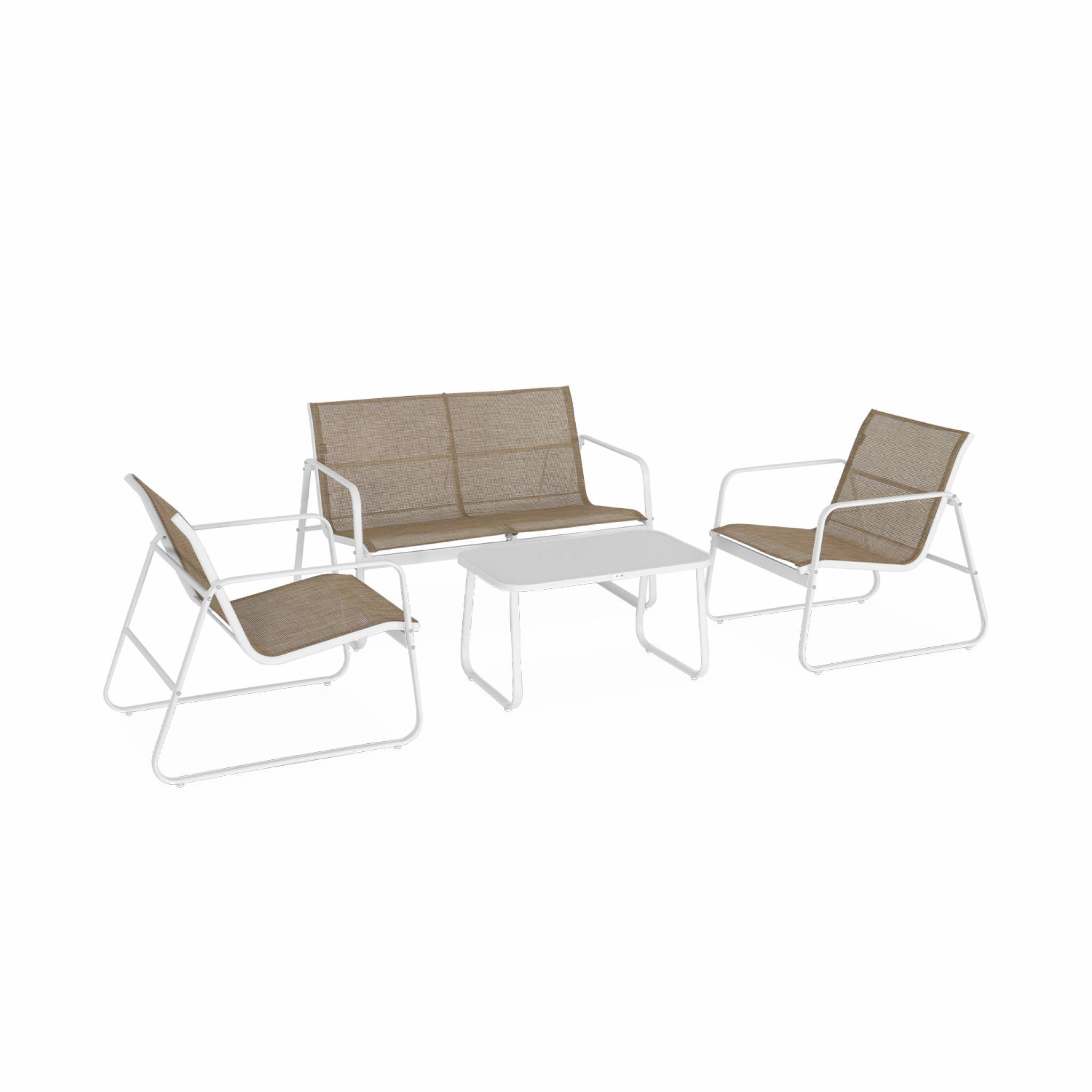 Salon de jardin en métal  et textilène pour 4 personnes. blanc et naturel. design   | sweeek - Image 2