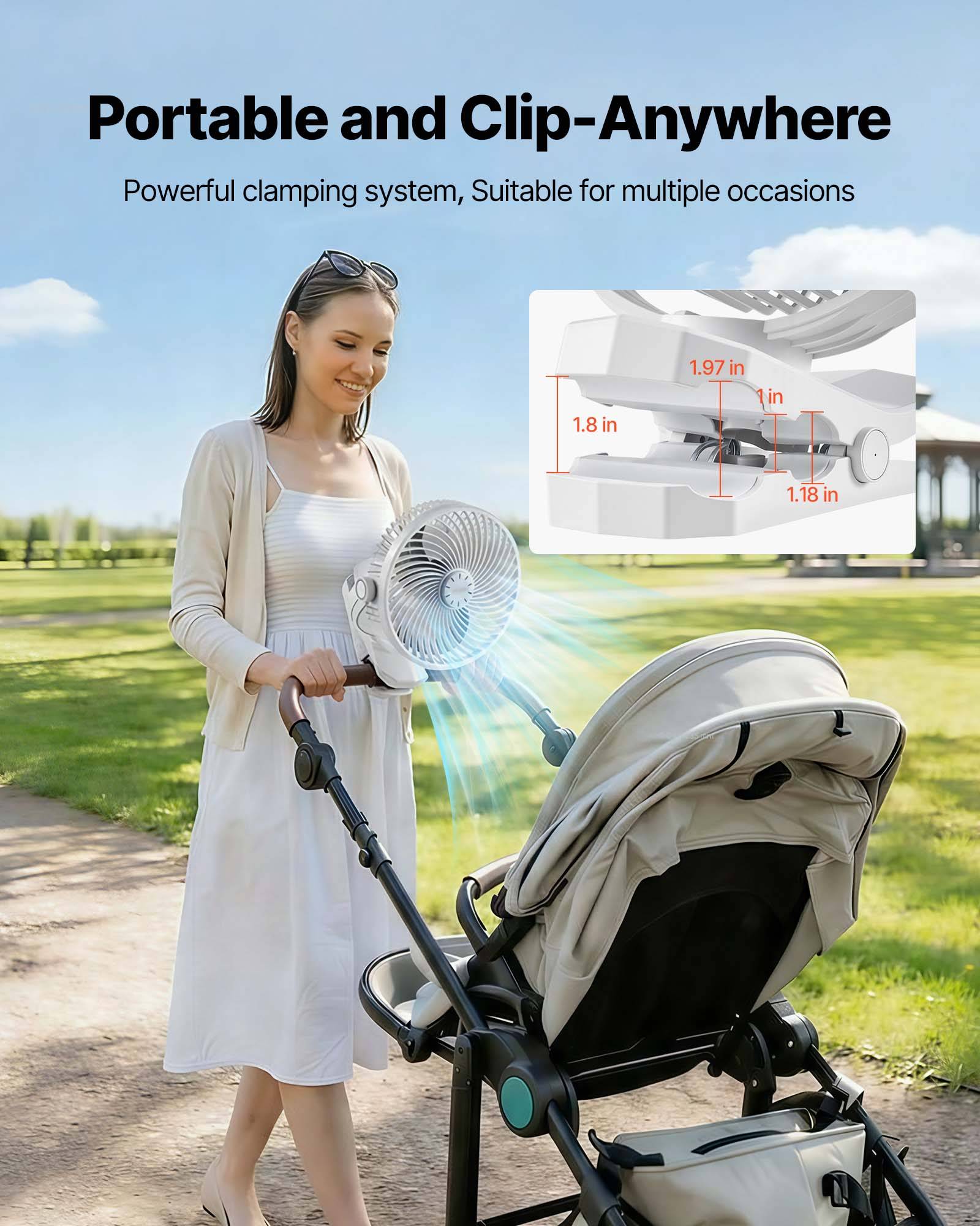 VEVOR Ventilateur Pince Portable Rechargeable USB 3 Vitesses Mode Cyclique Blanc - Image 5