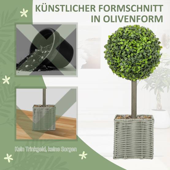 Lot de 2 plantes artificielles, arbres artificiels en pot résistants UV, intérieur/extérieur, plastique, ciment, vert - Image 9