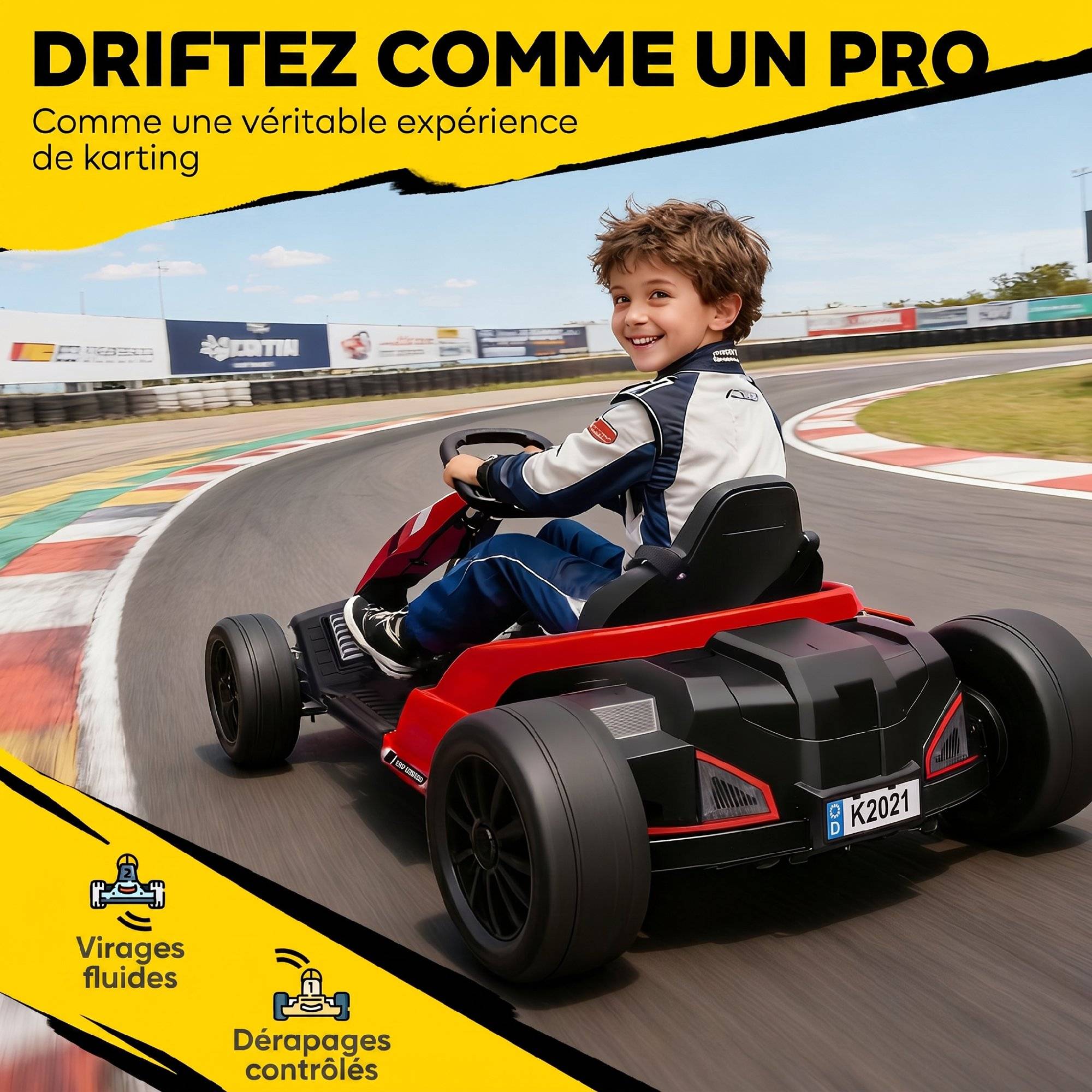 Kart Électrique pour Enfants 24 V, Go Kart, Moteur 2 x 150W, Mode Drift, Siège Réglable, Démarrage Progressif, Rouge - Image 8