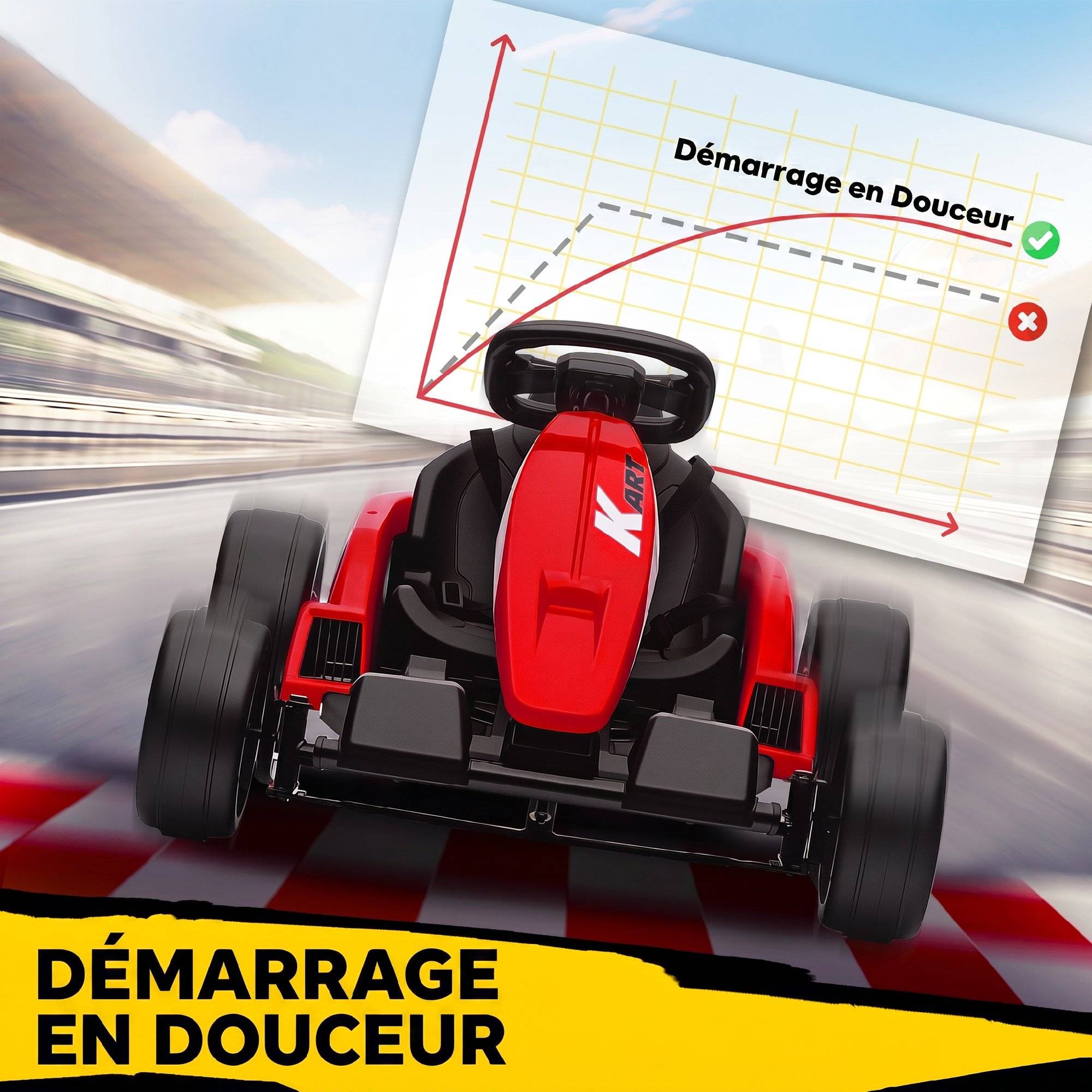 Kart Électrique pour Enfants 24 V, Go Kart, Moteur 2 x 150W, Mode Drift, Siège Réglable, Démarrage Progressif, Rouge - Image 10