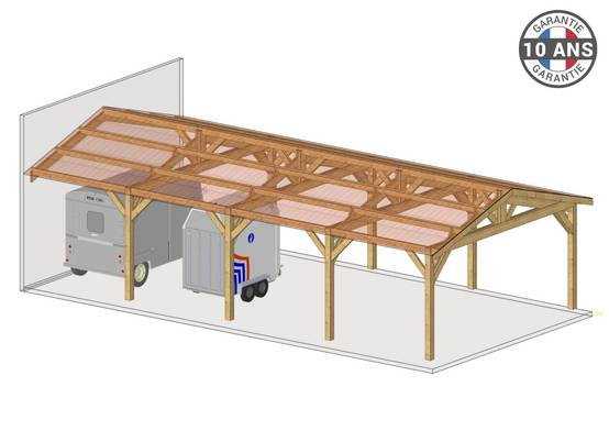 Cpbf Charpentes - Carport Bois Douglas Français 40 m² – 2 pentes adossé – 8 poteaux – Abri voiture extérieur – Garantie 10 ans - Image 2