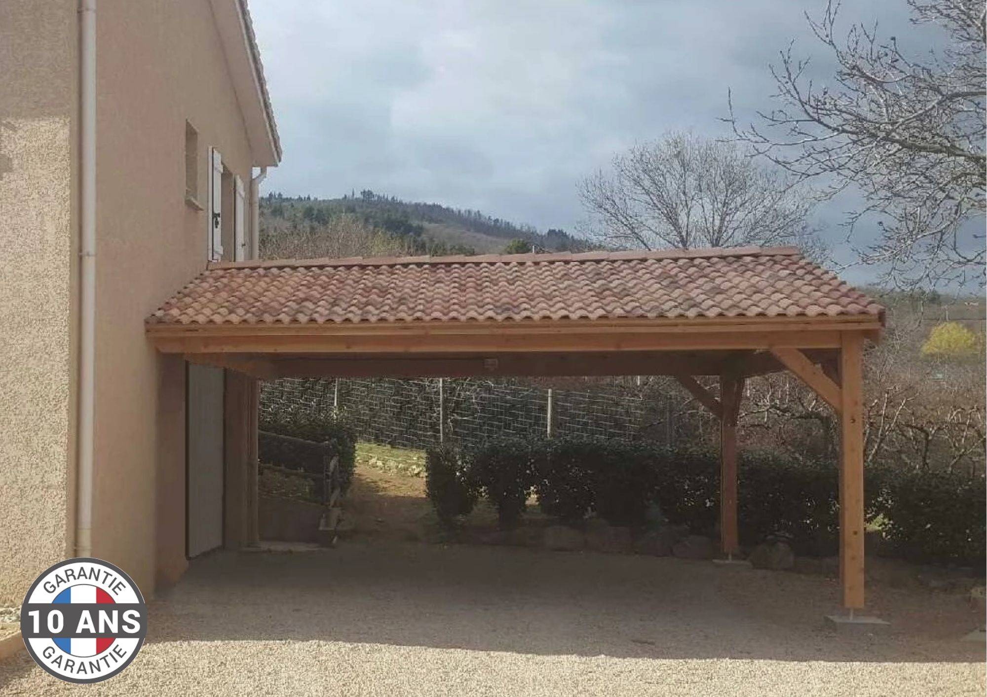Cpbf Charpentes - Carport Bois Douglas Français 40 m² – 2 pentes adossé – 8 poteaux – Abri voiture extérieur – Garantie 10 ans - Image 5