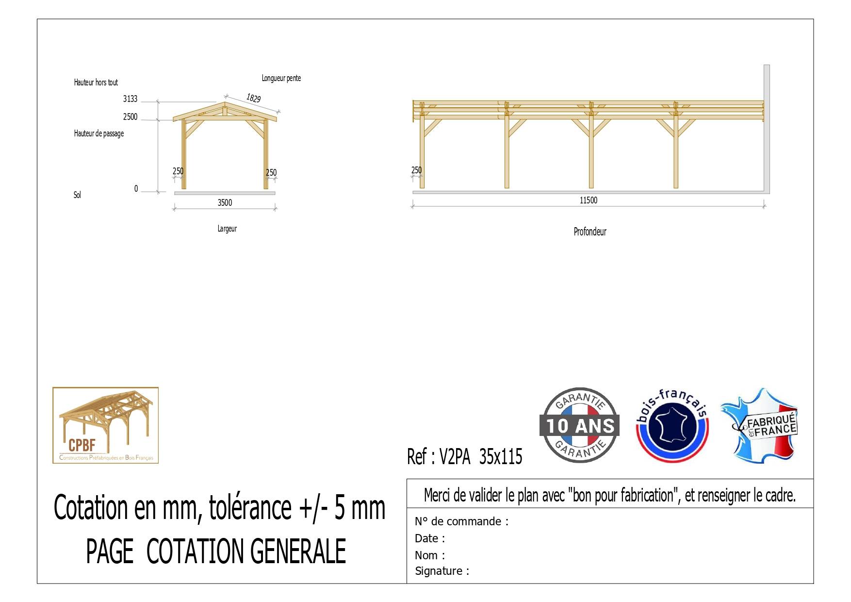 Cpbf Charpentes - Carport Bois Douglas Français 40 m² – 2 pentes adossé – 8 poteaux – Abri voiture extérieur – Garantie 10 ans - Image 3