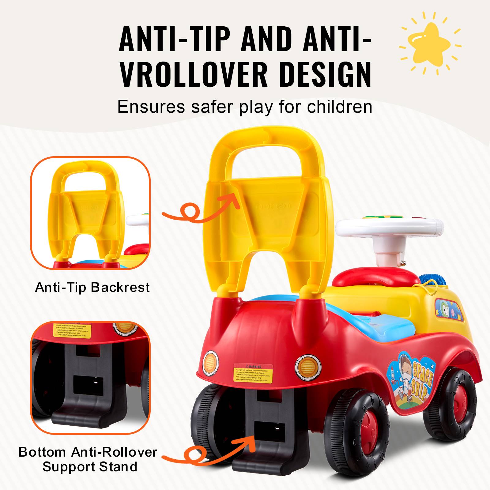 VEVOR Voiture à pousser 1-3 ans, jouet à monter, volant musical, klaxon. Rangement sous siège, garçons/filles. - Image 6