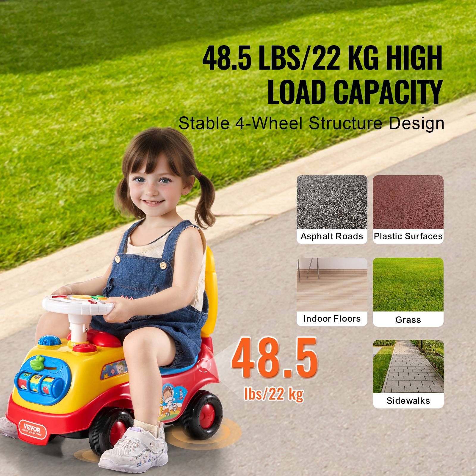 VEVOR Voiture à pousser 1-3 ans, jouet à monter, volant musical, klaxon. Rangement sous siège, garçons/filles. - Image 3