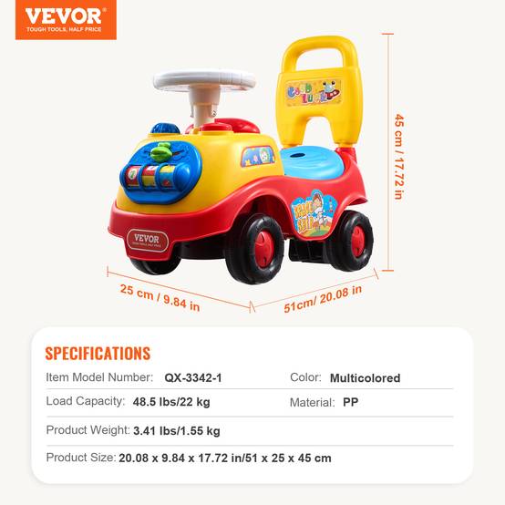 VEVOR Voiture à pousser 1-3 ans, jouet à monter, volant musical, klaxon. Rangement sous siège, garçons/filles. - Image 7