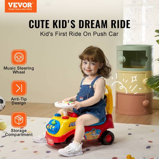 VEVOR Voiture à pousser 1-3 ans, jouet à monter, volant musical, klaxon. Rangement sous siège, garçons/filles. - Image 2