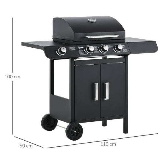 Barbecue à gaz acier noir 110 x 50 x 100 cm - PANGIVO - Image 3