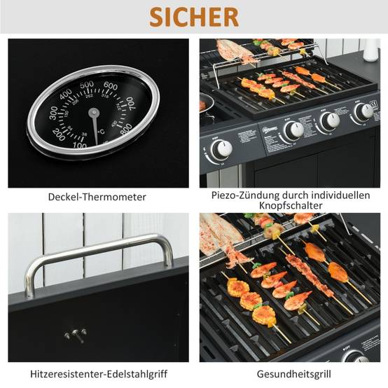 Barbecue à gaz acier noir 110 x 50 x 100 cm - PANGIVO - Image 6