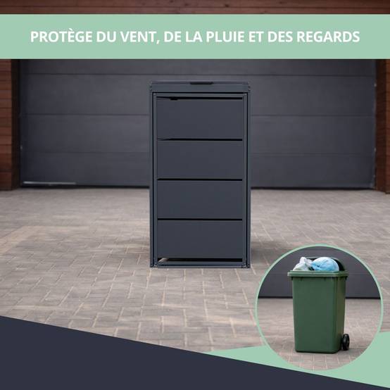 Cache poubelle extérieur simple en acier galvanisé - Abri poubelle pour 1 conteneur 240 Litres – Gris Anthracite RAL7016 - Image 4