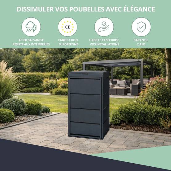 Cache poubelle extérieur simple en acier galvanisé - Abri poubelle pour 1 conteneur 240 Litres – Gris Anthracite RAL7016 - Image 7