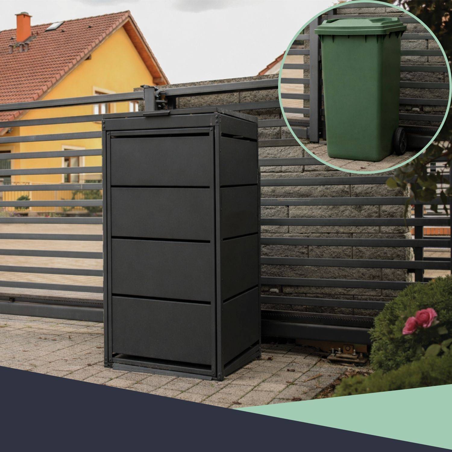 Cache poubelle extérieur simple en acier galvanisé - Abri poubelle pour 1 conteneur 240 Litres – Gris Anthracite RAL7016 - Image 6